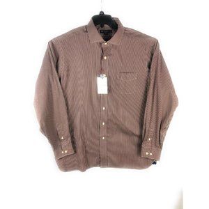 Cremieux Men's XL Long Sleeve Button Brown White Strip Cotton Casual shirt A21